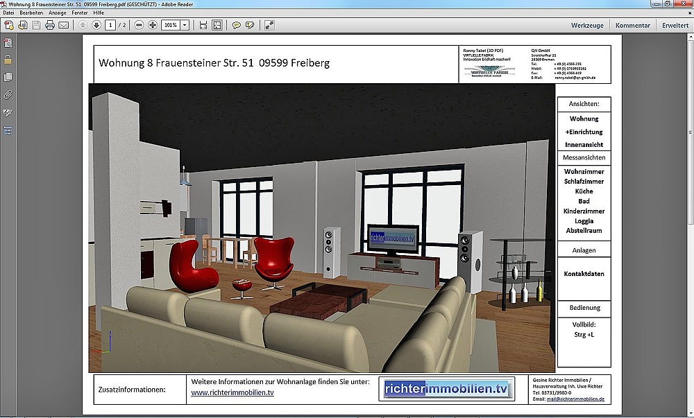 3D PDF Ansicht Wohnung 1