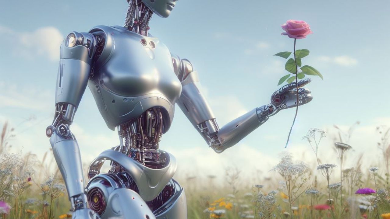 so-sieht-die-kI-aus: Roboter mit Blume